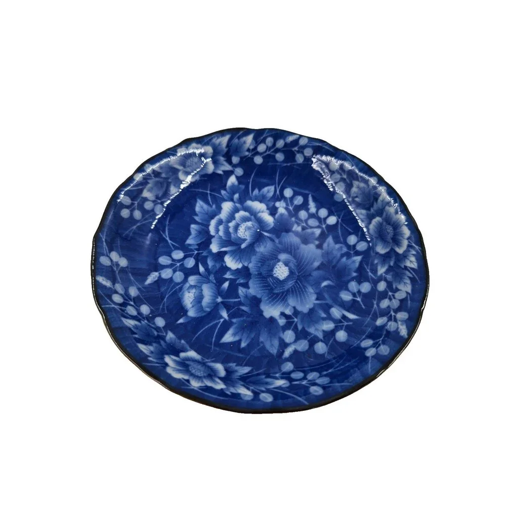 2 Vtg Blue White Chinoiserie Floral Fine Porcelain Round Scalloped Edge Sm Bowls